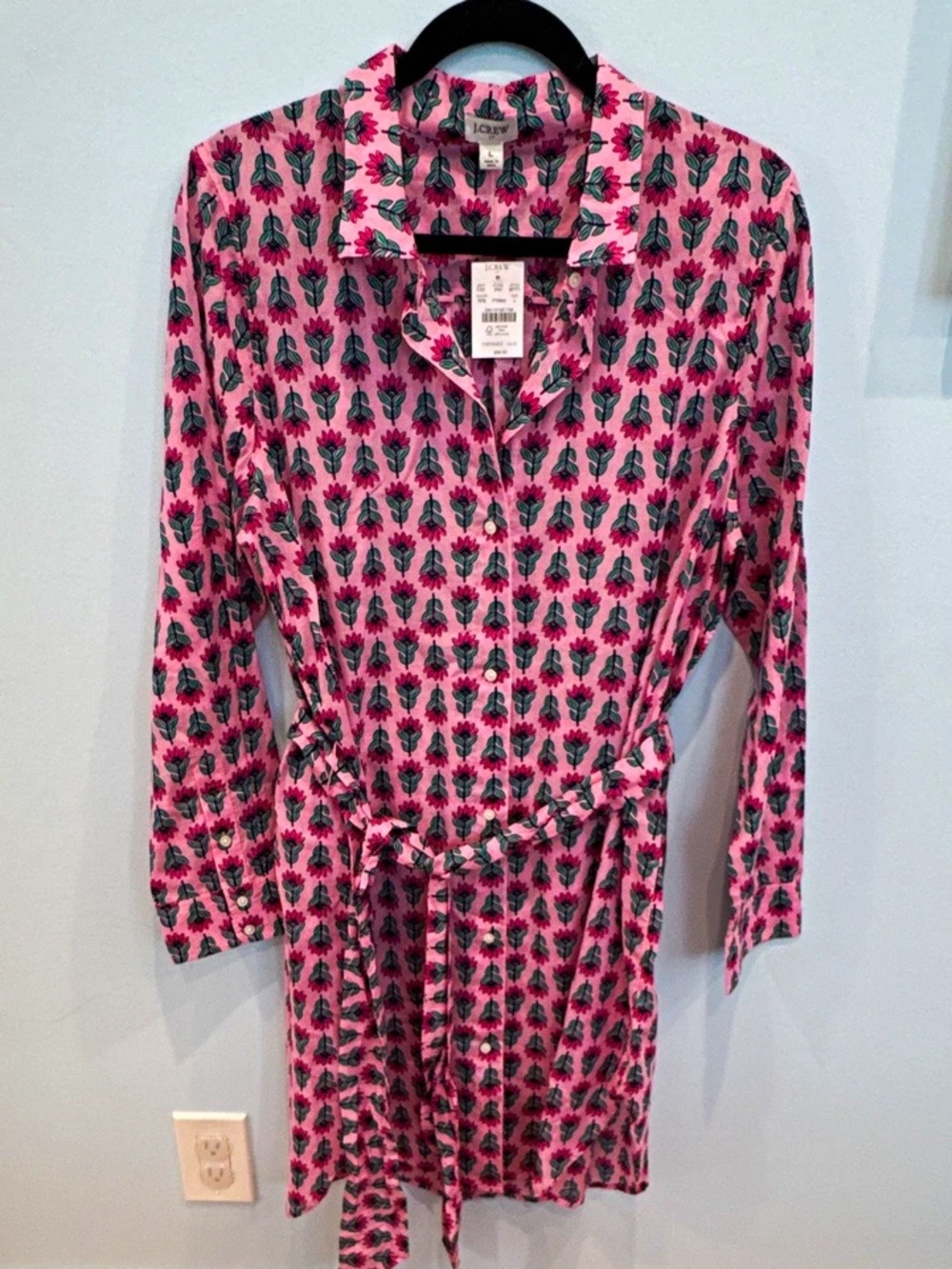 J. Crew Pink Floral-Print Belted Robe